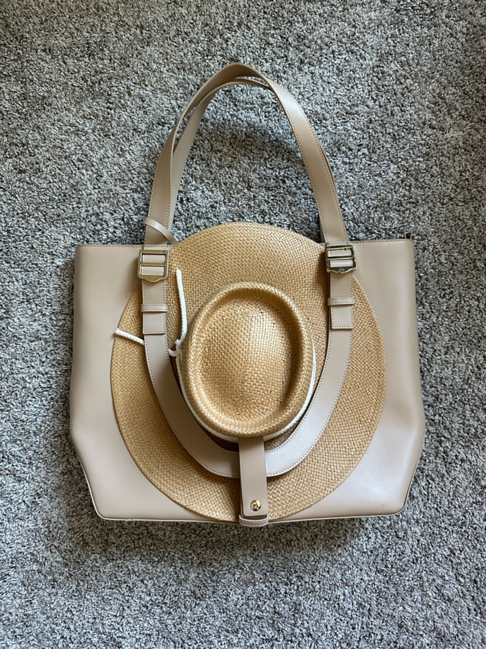 Gigi Pip Tan Leather Hayes Hat Carrying Tote 100% Genuine Leather